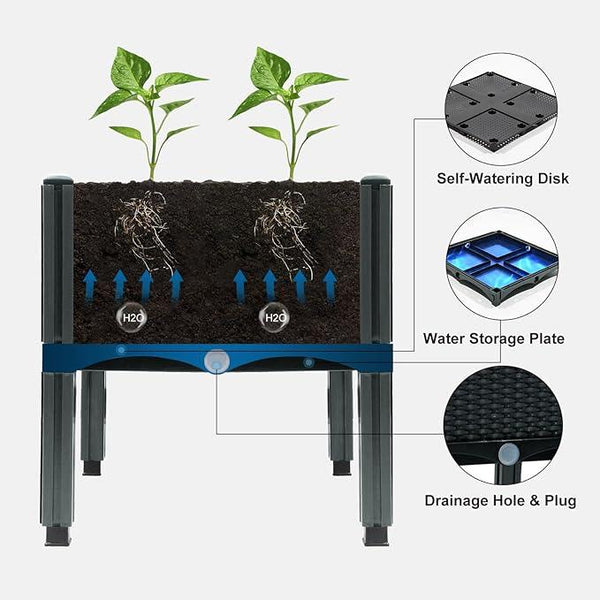 MAYOLIAH Raised Garden Bed with Drainage Elevated Planter Box Plastic Raised Beds for Gardening Vegetables Herb Flowers, Perfect for Indoor Outdoor Planting, 2 Boxes Grey