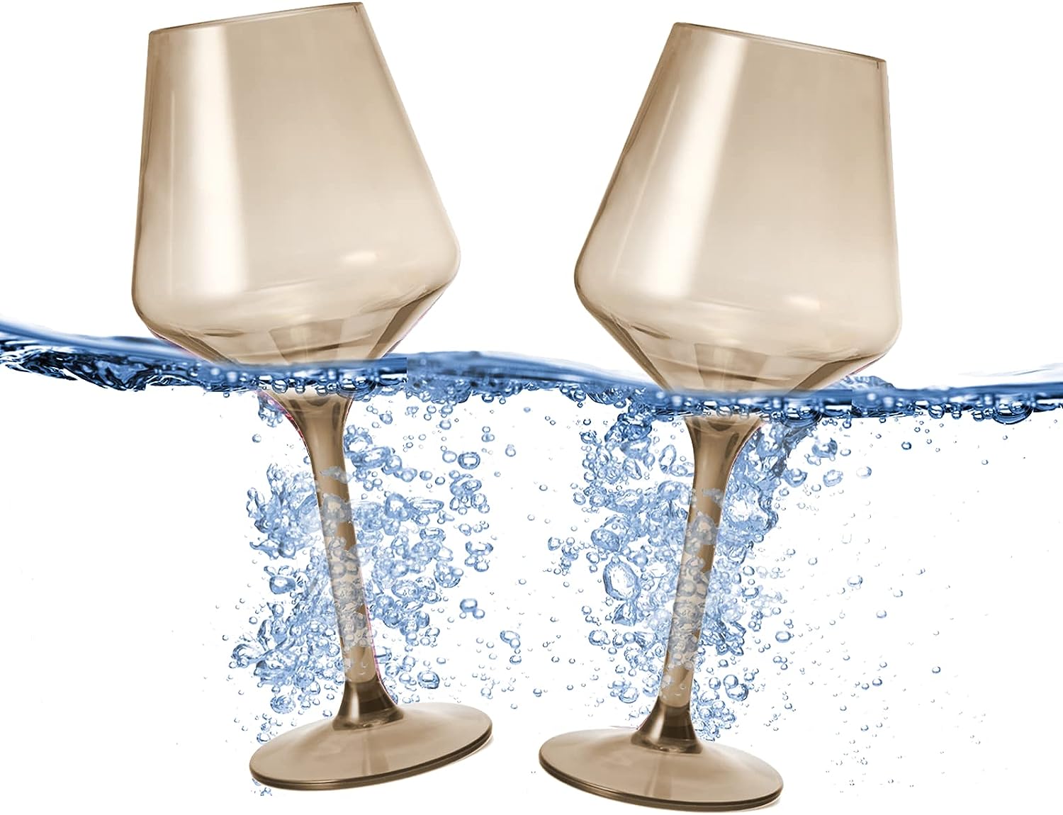 Floating Wine Glasses for Pool - Set of 2-15 OZ Shatterproof Poolside Wine Glasses, Tritan Plastic Reusable, Beach Outdoor Cocktail, Wine, Champagne, Water Glassware Spring Summer (Smoke)