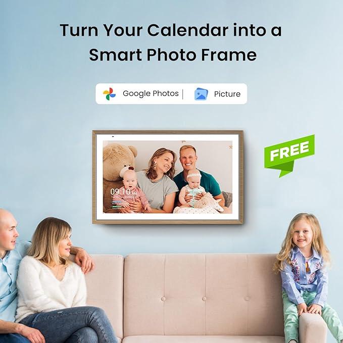 ApoloSign 15.6-inch Digital Calendar: Dual Mode Calendar with Google Play & Multi-calendar Sync, Electronic Planner & Chore Chart, Smart Touchscreen, Interactive Display for Family Schedules (Teak, 15.6