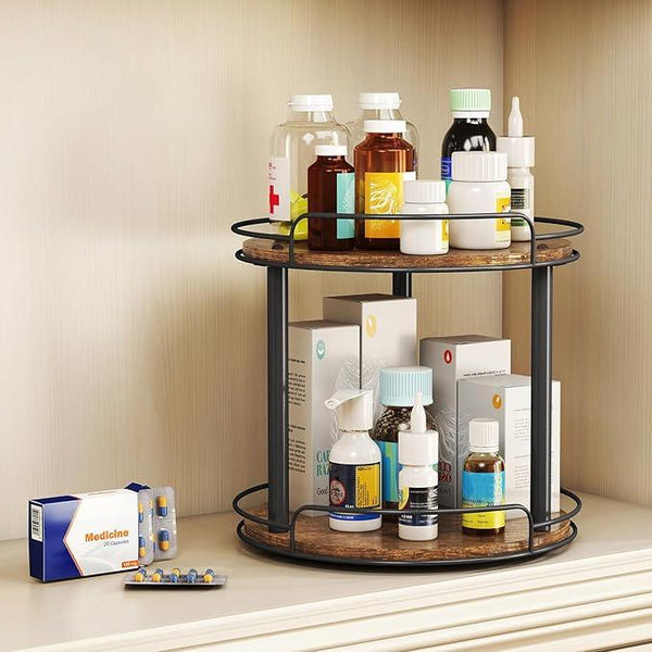 LAMU 12.2'' Wood Lazy Susan Turntable Organizer for Cabinet, 3 Tier Lazy Susan Spice Rack Organizer for Kitchen, Table Top, Countertop, Pantry, Bathroom