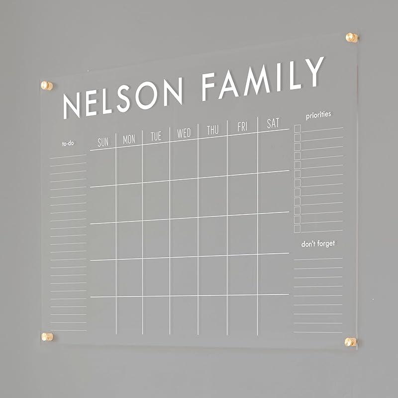 Personalized Clear Acrylic Calendar for Wall, Calendar Whiteboard for Wall, Dry Erase Wall Calendar, Wall Calendar Organizer System for Home (Block, White, 38