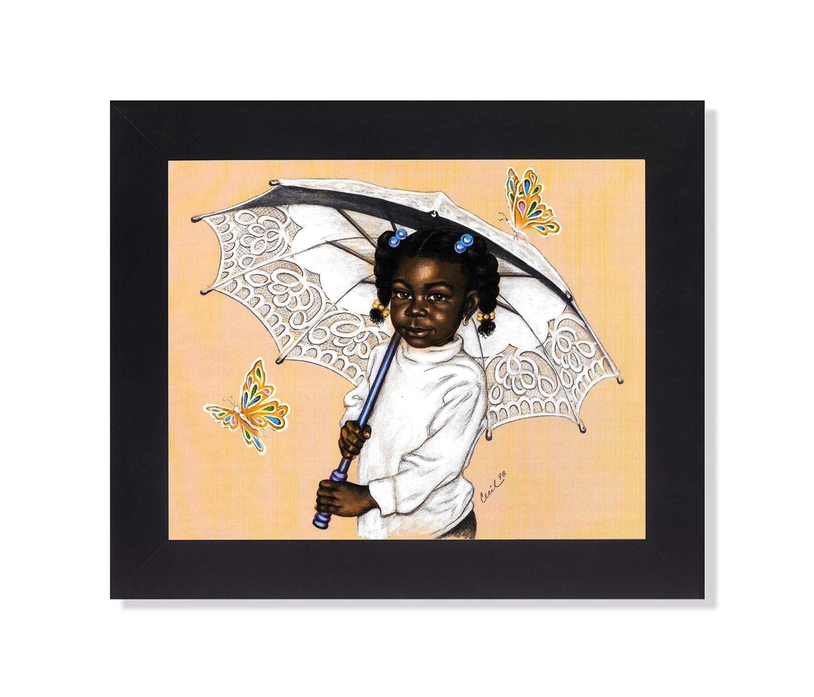 Black Framed Art Print – African American Black Girl 8x10 Butterfly Wall Art