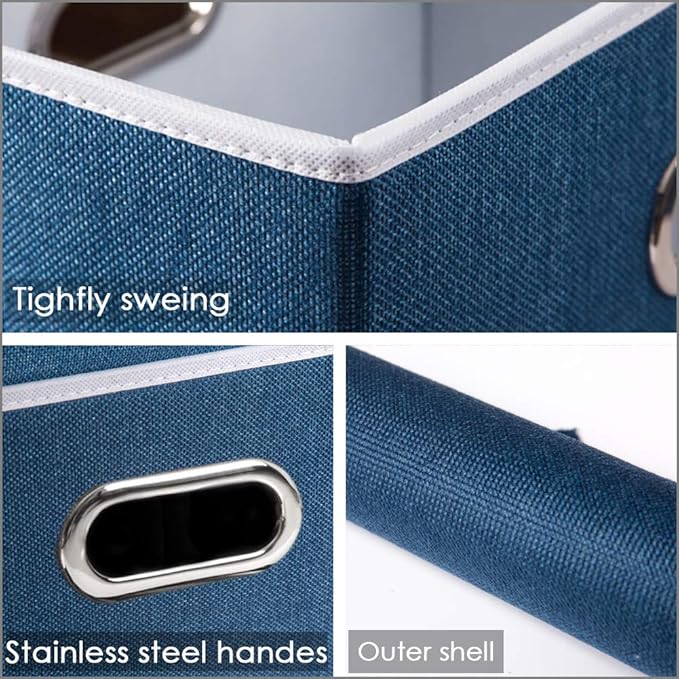 PRANDOM Collapsible Storage Bin with Lid [3-Pack] Fabric Foldable Storage Box Organizer Container Basket Cube with Cover for Home Bedroom Closet Office Nursery Royal Blue(14.9x9.8x9.8)
