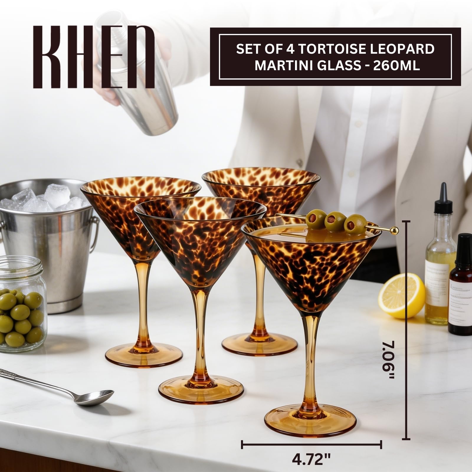 Tortoise Leopard Print Martini 9oz - Set of 4, 7.1