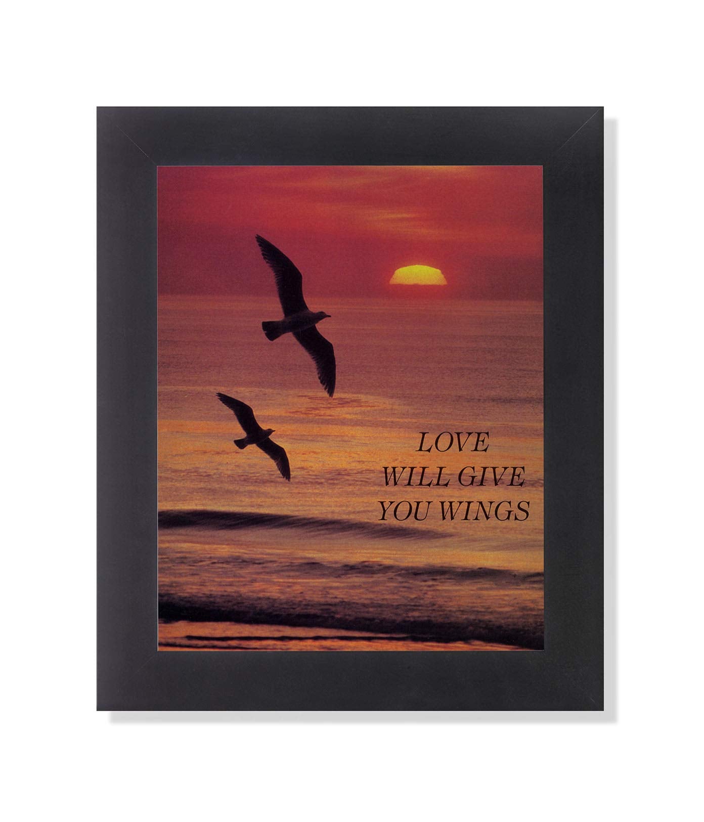 Framed Wall Art – Sunset Love Themed Print with Black Wood Frame & Glass Protection