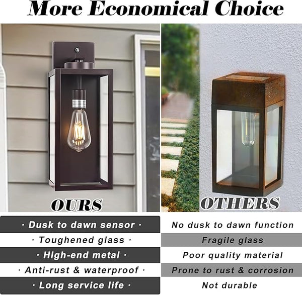 16-inch Oil-Rubbed Bronze Dusk to Dawn Outdoor Wall Light Fixtures, Exterior Waterproof Wall Lanterns, Brown Porch Sconces Lighting, Modern Outside Lights for House Patio Front Door Entryway, 2-Packs