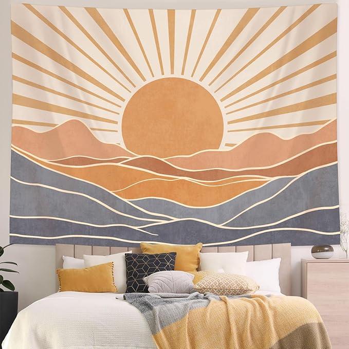 Lunerfex Boho Sun Tapestry Sunset Wall Tapestry, Mountain Tapestries for Bedroom 80s Tapestries Wall Hanging for Bedroom Living Room Decor Boho-3 60