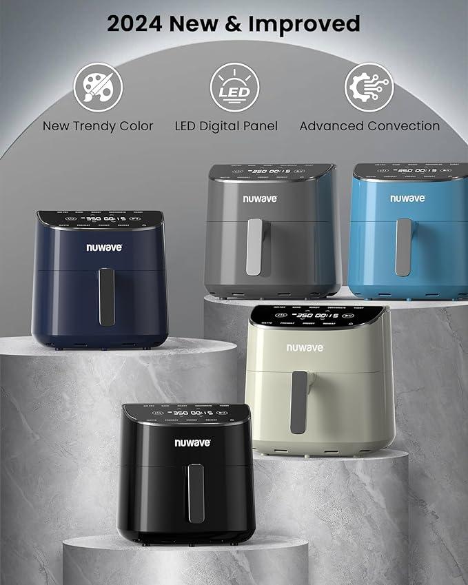 Nuwave Brio Plus Air Fryer 8 Qt, New & Improved, PFAS-FREE, 7 Digital One-Touch Cook Functions that AIR FRY, BAKE, ROAST, DEHYDRATE, TOAST, REHEAT, PREHEAT, 150 Presets, 50°F~400°F (Cozy Blue)