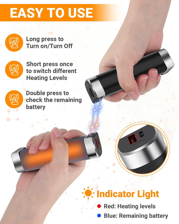 2 Packs Split-Magnetic Electric Reusable Handwarmer, 10000mAh & 360° Heating MAX 15 Hrs Warmth & 3 Levels Temp Portable USB Power Bank
