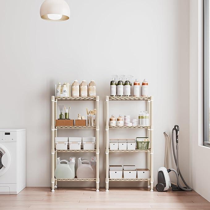 1000 lbs 4-Shelf Standing Storage Shelves Heavy Duty Metal Shelving Unit Adjustable Wire Rack for Office Garage Kitchen, Light Tan 11.8 D x 23.6