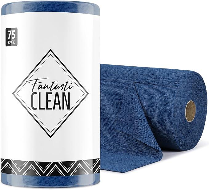 Fantasticlean Microfiber Cleaning Cloth Roll -75 Pack, Tear Away Microfiber Towels, 12