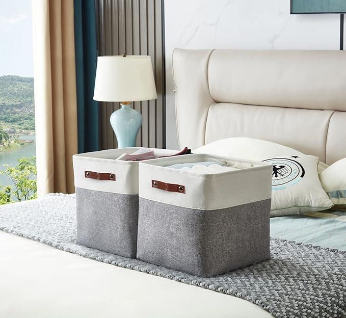 DECOMOMO Storage Cubes, 12x12 Storage Bins, Baskets for Shelves (Grey & White, Cube 12