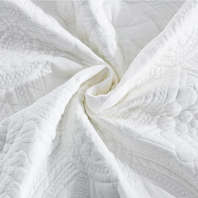 MarCielo 3-Piece 100% Cotton Oversized Bedspread Lightweight Quilt Coverlet Embroidery Farmhouse Bedding (Tf Bright White, Oversized King (118