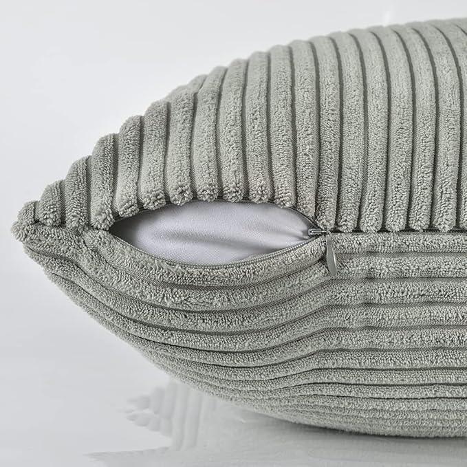 Fancy Homi 2 Packs Grey Decorative Throw Pillow Covers 18x18 Inch for Living Room Couch Bed Sofa, Rustic Farmhouse Boho Home Decor, Soft Corss Corduroy Patchwork Textured Square Cushion Case 45x45 cm