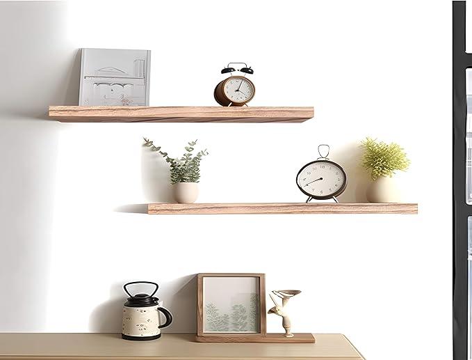 Wood Floating Shelves for Wall Decor, Rustic Wall Shelves for Bedroom Bathroom Kitchen Living Room, Set of 4 Light Walnut 24 Inch