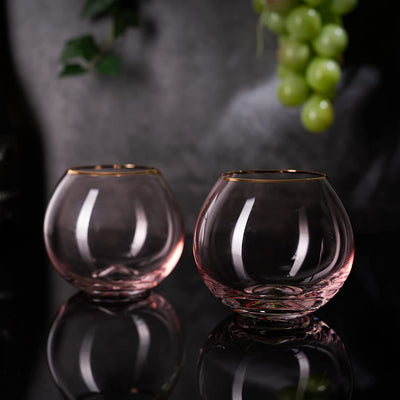 The Wine Savant Colored Blush Pink & Gilded Rim Wine Glass, Large 18oz Glasses 2-Set Vibrant Color Vintage Tumblers for White & Red, Water, No Stem Glasses, Gift Idea (Stemless Wine glasses)