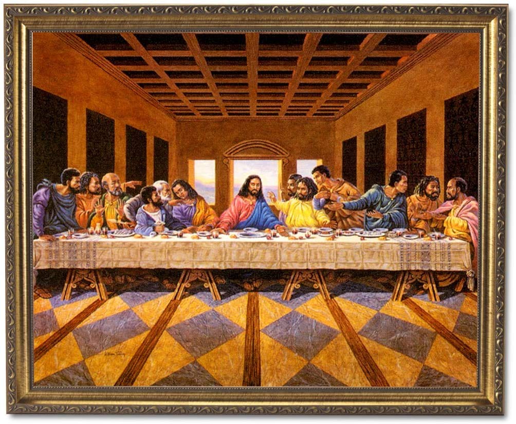 Religious Wall Art – African American Jesus Christ Last Supper Framed Print 8x10 Gold Frame