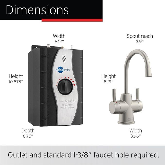 InSinkErator HOT250 Instant Hot and Cold Water Dispenser System, 2-Handle Drinking Water Faucet in Satin Nickel with 2/3-Gallon, Filter-Compatible, Stainless Steel Tank, HC250SN-SS