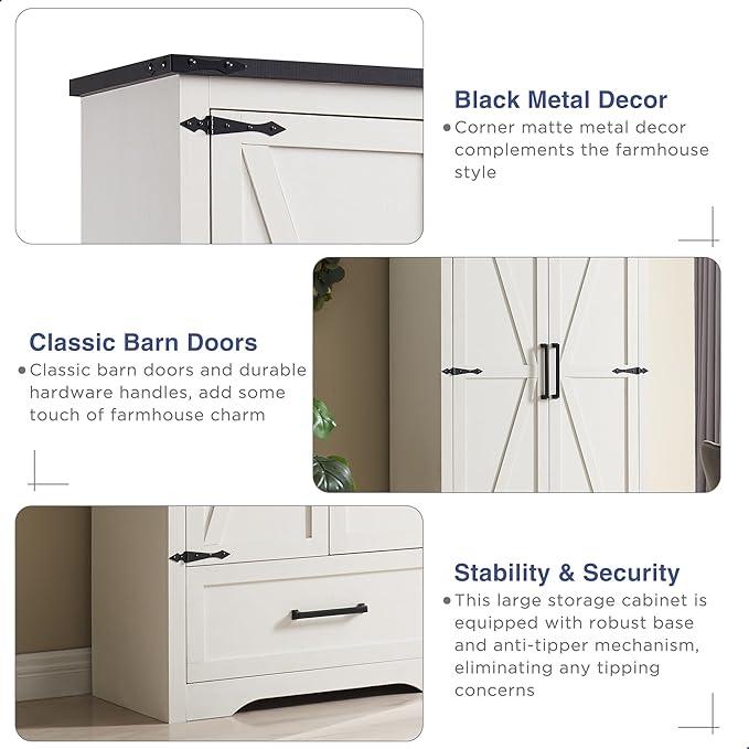JXQTLINGMU Farmhouse Kitchen Pantry Cabinet - 72