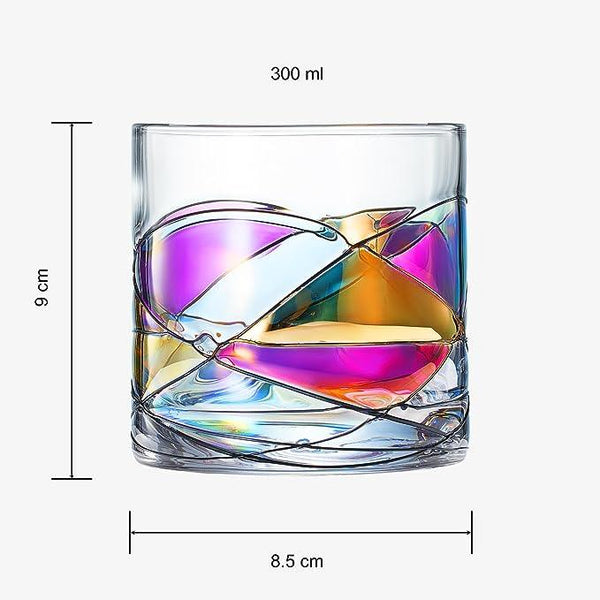 Artisanal Hand Painted Whiskey - Gift for Dad, Friends, Boyfriends, Renaissance Romantic Stain-glassed Windows Cocktail Glasses Set of 2 - Gift Idea for Birthday, Housewarming - 9.6 OZ Glassware