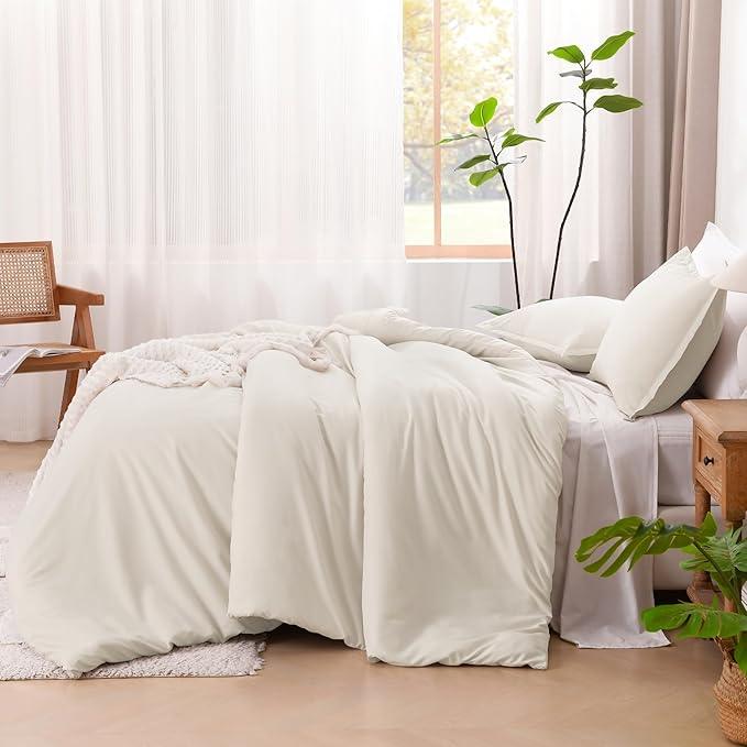 Litanika Beige Comforter Set California King Size, 3 Pieces Cal King Lightweight Solid Bedding Comforter Set, Oversized All Season Fluffy Bed Set (104x96In Comforter & 2 Pillowcases)