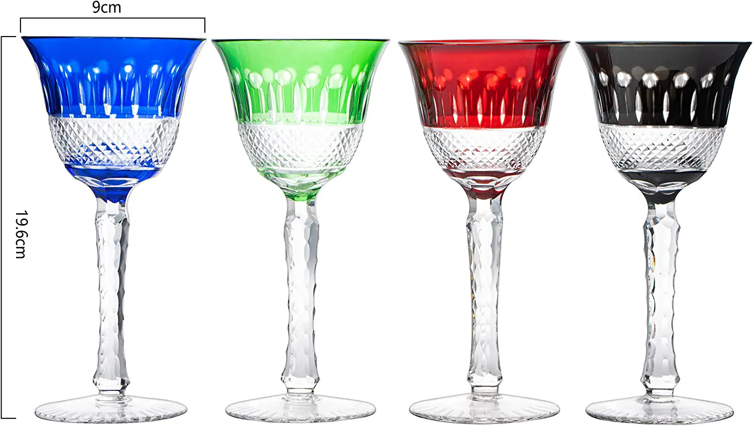 The Wine Savant Crystal Italian Multicolor Design Glasses -Set of 4 Tall Wine Glasses 6.7oz 7.7