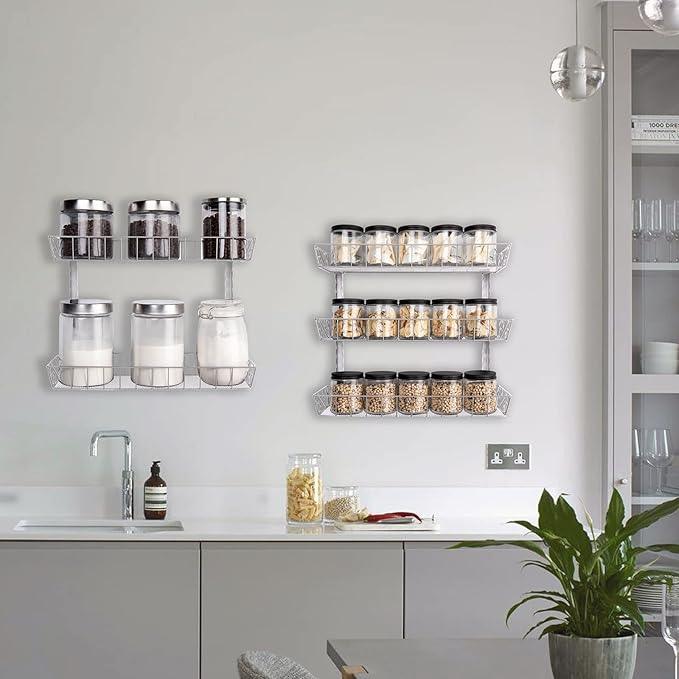SWOMMOLY Adjustable Wall Mount Spice Rack, 6-Tier Dual-use (Multi-use) Organizer, Silver