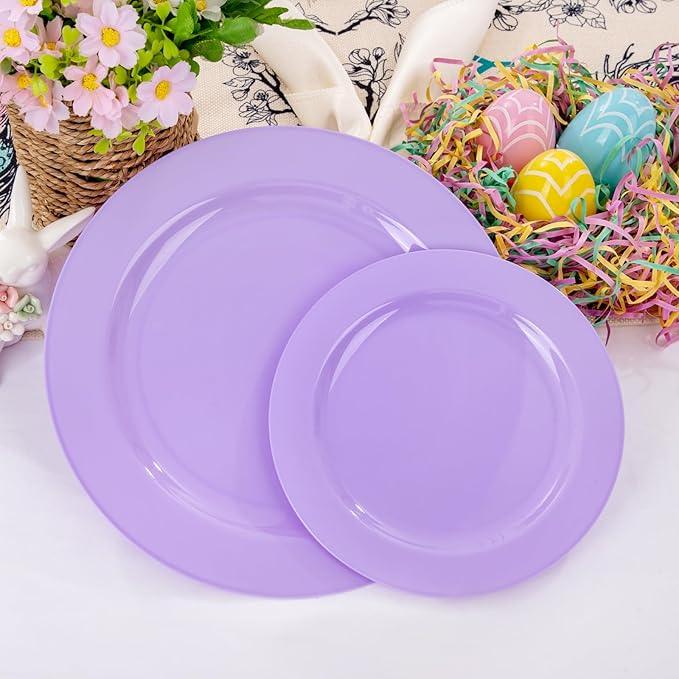 FLOWERCAT 60PCS Purple Plates - Heavy Duty Purple Plastic Plates Disposable for Easter Party/Wedding - Include 30PCS 10.25