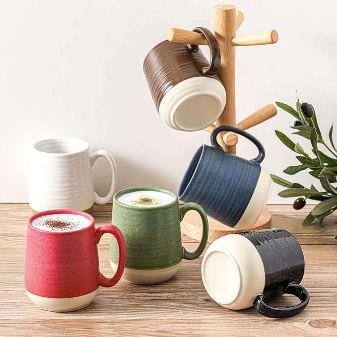 Hasense Coffee Mugs Set of 4, 15 oz Large Porcelain Mugs with Handle for Women Men, Colorful Christmas Coffee Cups for Latte, Tea, Cappuccino, Microwave & Dishwasher Safe