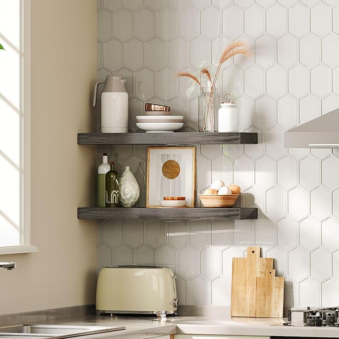 HOOBRO Floating Shelves for Wall, Wall Mounted Shelf Set of 2, 23.6