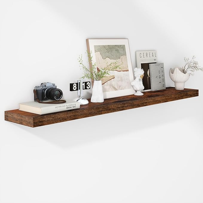 Fun Memories 55 Inch Floating Shelves - 9 Inch Deep Rustic Wooden Wall Shelves - Extra Deeper & Thicker Wall Mounted Storage Shelf for Living Room, Kitchen, Farmhouse - 55