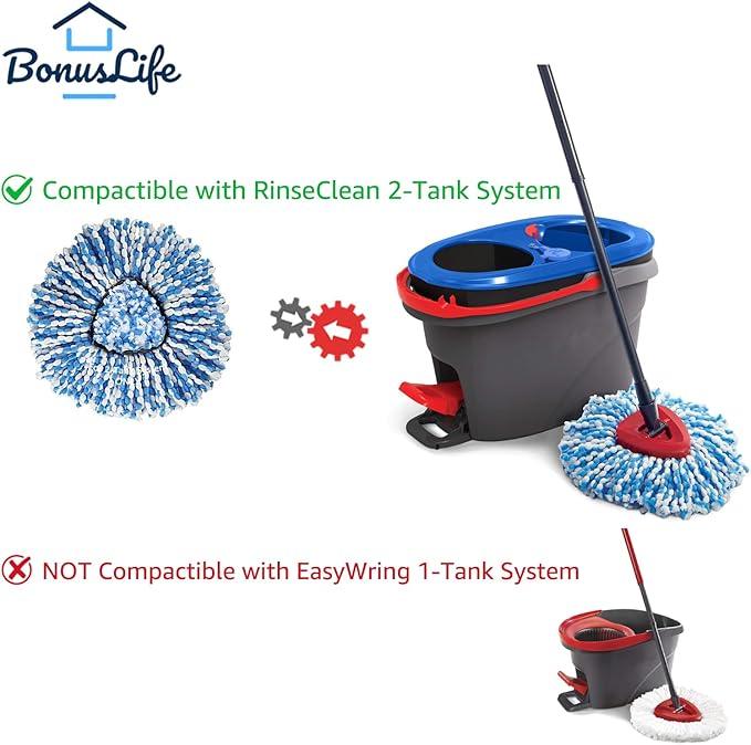 BonusLife 3-Pack Mop Head for O-Ceda RinseClean Spin Mop Refill 2-Tank System Only Easy Cleaning Microfiber Replacement