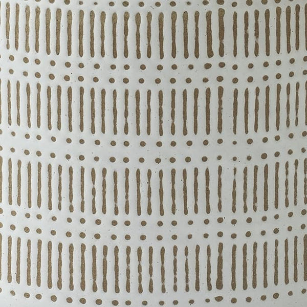 LA JOLIE MUSE Ceramic Plant Pot with Wood Stand - 9.4 Inch Modern Round Decorative Flower Pot Indoor with Wood Planter Holder, Beige & White