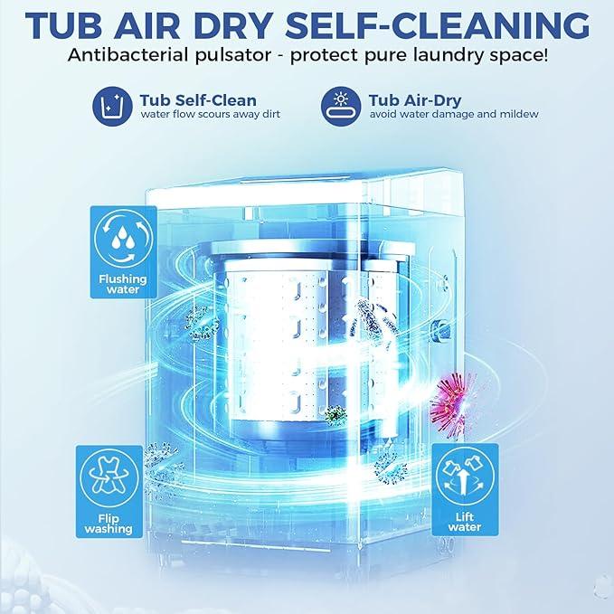 Nictemaw Portable Washing Machine 20Lbs Portable Washer with Drain Pump, 2.8 Cu.ft Compact Washer Machine with 10 Programs 8 Water Levels Compact Laundry Machine for Apartment, Home, Dorms, Rv