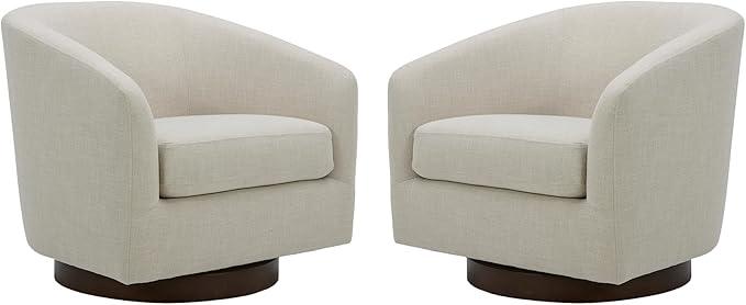 CHITA Swivel Accent Chair, FSC Certified Upholstered Fabric Barrel Chair for Living Room Set of 2, Fully Assembled, Linen