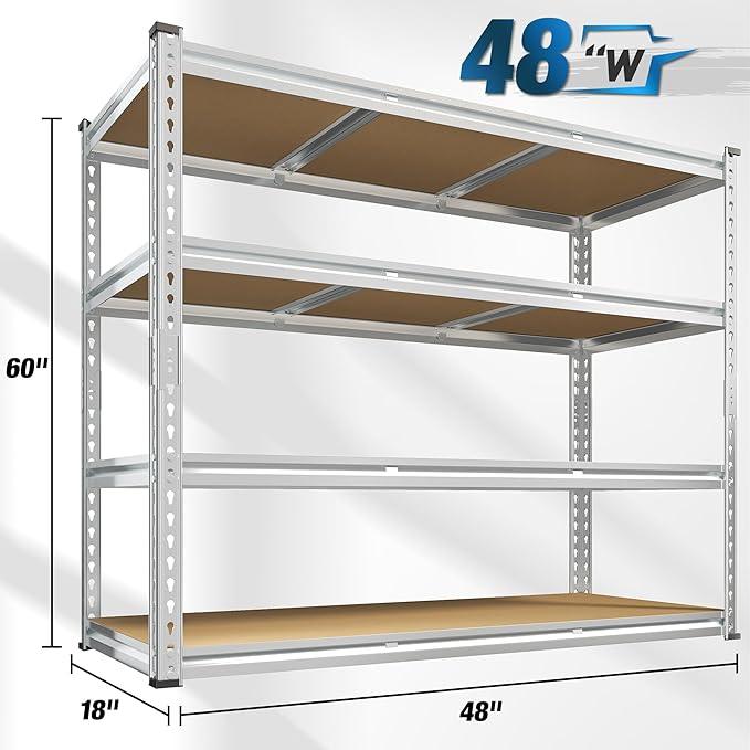 REIBII Garage Shelving, 4 Tier Storage Shelves Load 2000LBS, Adjustable Garage Shelving Heavy Duty, Metal Shelves Unit for Basement, Warehouse, 48