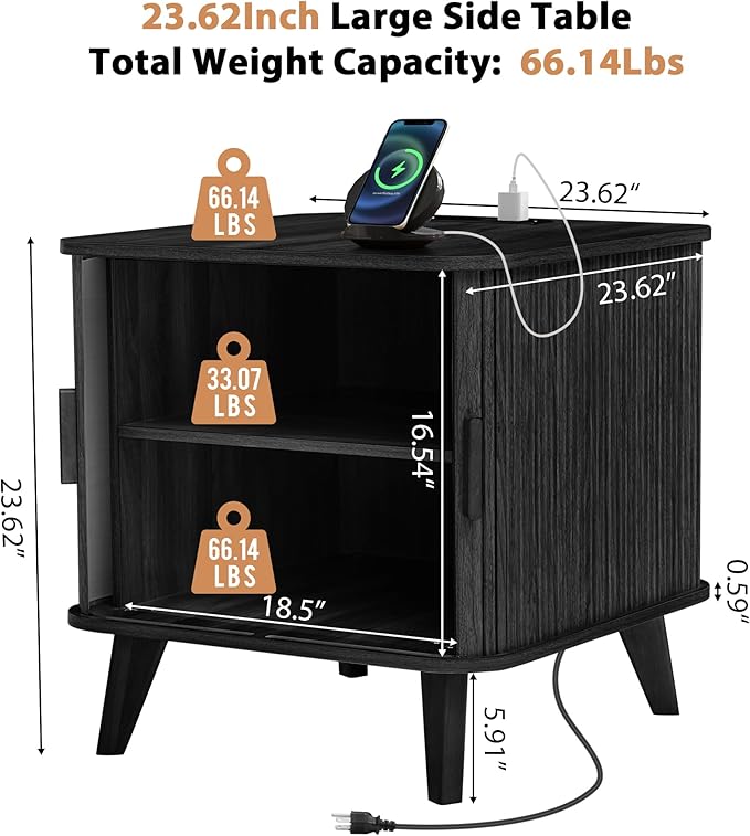 Farmhouse Square End Table with Charging Station, 24