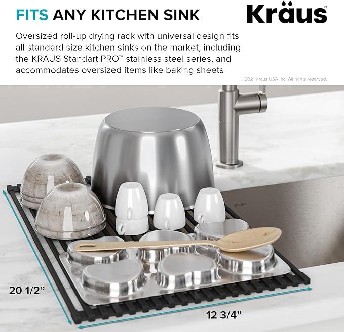 Kraus 20.5 in. Over Sink Roll Up Dish Drying Rack in Jet Black
