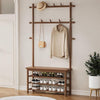 Bamboo Hall Tree with 13 Hook, 6-in-1 Entryway Bench with Coat Rack Freestanding, Coat Rack with Shoe Storage Bench Organizer for Mudroom, Bedroom, All-in-One Shoe Rack,Walnut