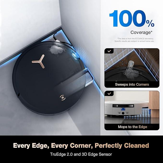 ECOVACS DEEBOT X8 PRO OMNI Robot Vacuum and Mop, 18000Pa, OZMO ROLLER Instant Self-Washing Mopping, 167℉ Hot Water Mop Washing, Auto Cleaning Solution Adding, Hot Air-Drying, Self-Emptying, Black
