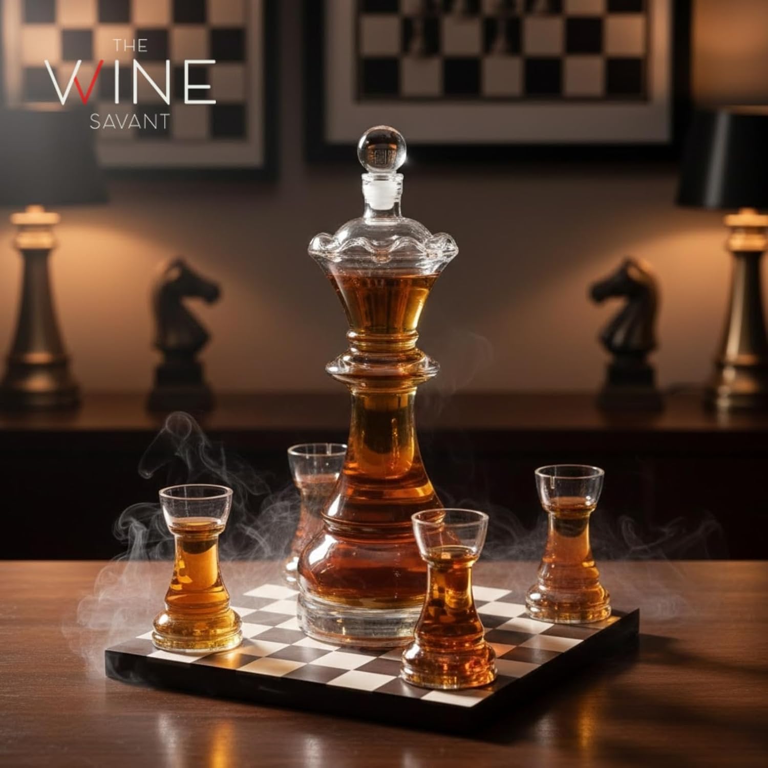 New Chess Decanter Set by The Wine Savant - Queen Chess Decanter 750ml 12