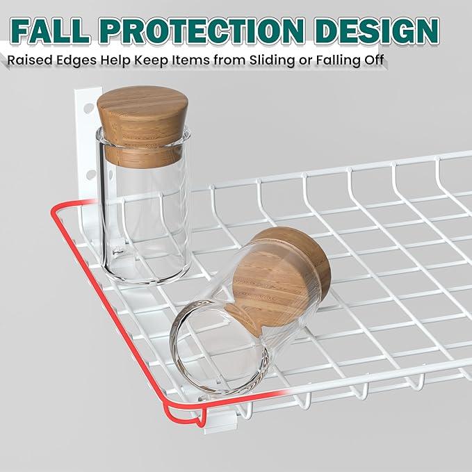 EVERHANGER Garage Wall Shelves 12x18 Inch, Wall Mounted Storage Shelf, Metal Shelf Rack, Heavy-Duty Shelf Organizer 2 Pack, White