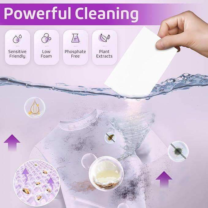 Poesie Laundry Detergent Sheets Lavender Scent 160 Sheets 80 Large Loads Soap Sheets Eco-Friendly Zero Plastic Hypoallergenic Portable Green Package Liquid Less HE Washing Detergent Strips for Save Place Traveling No Waste