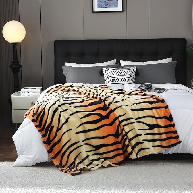 MERRYLIFE Tiger Stripe Print Throw Blanket Decorative Fleece Throw | Ultra-Plush Colorful | Couch Blanket Travel Lap | Home Gift Use(50