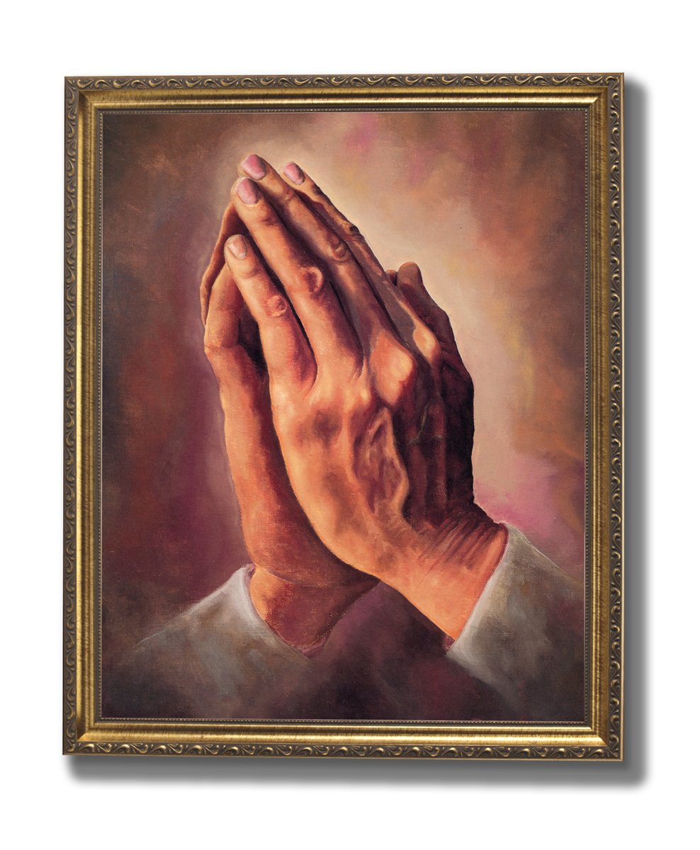 Praying Hands Wall Art – Gold Framed Christian Religious Decor Print 18x22