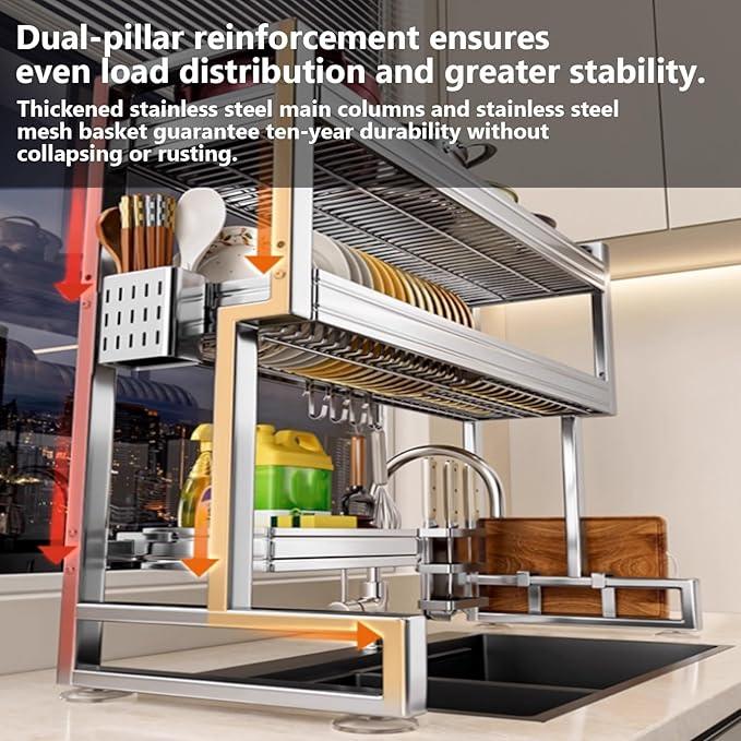 Kitchen Sink Rack Sink Above The Dish Drain Dish Washing Rack Stainless Steel Multifunctional Dish Storage Rack,Over The Sink Drying Rack for Dishes(2,75cm/29.5in)