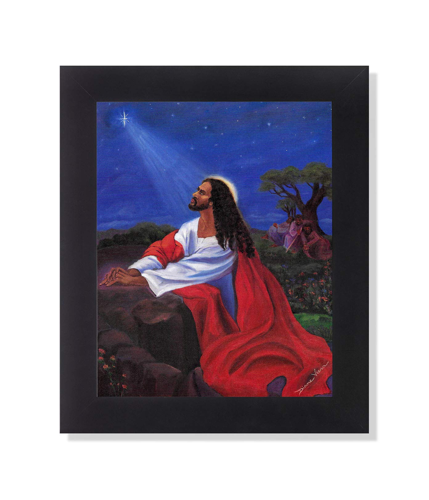 Framed Art Print - African American Jesus Praying at Gethsemane 8x10 Black Frame