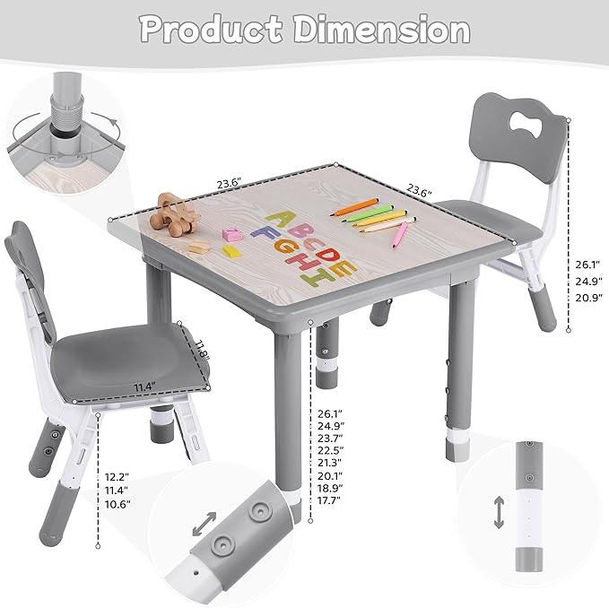 Toddler Table and Chair Set, Height Adjustable-Upgrade Kids Table and 2 Chairs for Ages 3-8, Multi-Activity Toddler Play Table with Graffiti Desktop for Home/Daycare/Classroom