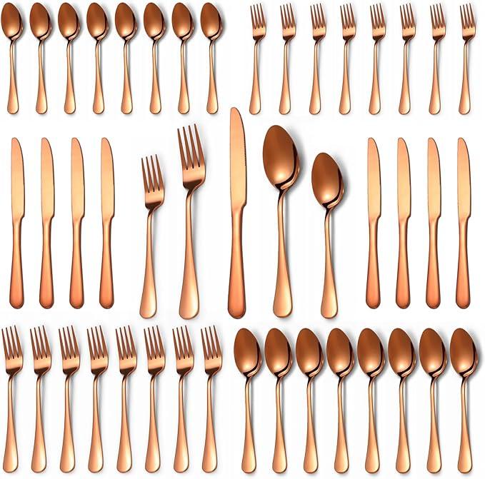 40 Pcs Rose Gold Silverware Set for 8, Food Grade Stainless Steel Flatware Set, Eating Utensils Sets Include Fork/Knife/Spoon,Home Kitchen Tableware Set, Reusable Cutlery Set, Dishwasher Safe