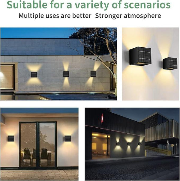 LANFU Solar Powered Motion Sensor Square Outdoor Wall Lights,Black Modern Up and Down Wall Lamps 10W,IP65 Waterproof Warm White 3000K Wall Sconce Light Exterior for Fence,Garden